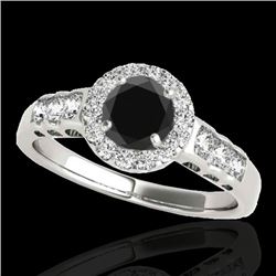 1.55 CTW Certified VS Black Diamond Solitaire Halo Ring 10K White Gold - REF-74X5T - 34363