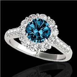 2.75 CTW Si Certified Fancy Blue Diamond Solitaire Halo Ring 10K White Gold - REF-279W8F - 33432