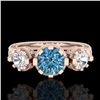 Image 2 : 1.75 CTW Intense Blue Diamond Solitaire Art Deco 3 Stone Ring 18K Rose Gold - REF-227H3A - 37881
