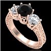 Image 1 : 2.01 CTW Fancy Black Diamond Solitaire Art Deco 3 Stone Ring 18K Rose Gold - REF-241A8X - 37577