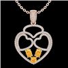 Image 2 : 3 CTW Citrine & Micro Pave Designer Inspired Heart Necklace 14K Rose Gold - REF-117T8M - 22537