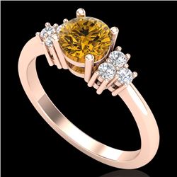 1 CTW Intense Fancy Yellow Diamond Engagement Classic Ring 18K Rose Gold - REF-130H9A - 37596