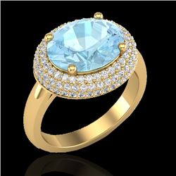 4 CTW Aquamarine & Micro Pave VS/SI Diamond Ring 18K Yellow Gold - REF-125H3A - 20906
