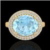 Image 2 : 4 CTW Aquamarine & Micro Pave VS/SI Diamond Ring 18K Yellow Gold - REF-125H3A - 20906