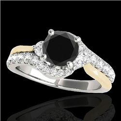 1.6 CTW Certified VS Black Diamond Bypass Solitaire Ring 10K White & Yellow Gold - REF-77A6X - 35114