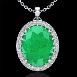 2.75 CTW Emerald & Micro VS/SI Diamond Halo Solitaire Necklace 18K White Gold - REF-60H2A - 20587