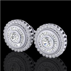 2.61 CTW VS/SI Diamond Solitaire Art Deco Stud Earrings 18K White Gold - REF-381K8W - 37082