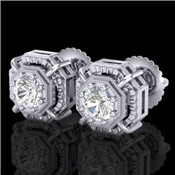 1.11 CTW VS/SI Diamond Solitaire Art Deco Stud Earrings 18K White Gold - REF-218T2M - 36875