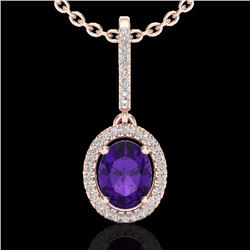 1.75 CTW Amethyst & Micro Pave VS/SI Diamond Necklace Halo 14K Rose Gold - REF-53N3Y - 20646