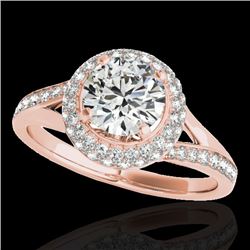 1.6 CTW H-SI/I Certified Diamond Solitaire Halo Ring 10K Rose Gold - REF-178W2F - 34115