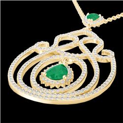 3.20 CTW Emerald & Micro Pave VS/SI Diamond Heart Necklace 14K Yellow Gold - REF-162K4W - 22438