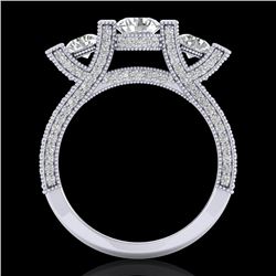 2.3 CTW VS/SI Diamond Solitaire Micro Pave 3 Stone Ring Band 18K White Gold - REF-263Y6K - 36956