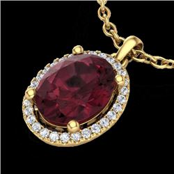 2.50 CTW Garnet & Micro Pave VS/SI Diamond Necklace Halo 18K Yellow Gold - REF-44H9A - 21082