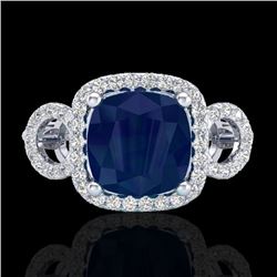 3.15 CTW Sapphire & Micro VS/SI Diamond Ring 18K White Gold - REF-76X9T - 23010