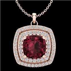 2.27 CTW Garnet & Micro Pave VS/SI Diamond Halo Necklace 14K Rose Gold - REF-53X8T - 20456