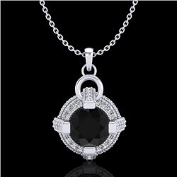 1.57 CTW Fancy Black Diamond Solitaire Micro Pave Stud Necklace 18K White Gold - REF-106H4A - 37632