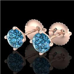 1.01 CTW Fancy Intense Blue Diamond Art Deco Stud Earrings 18K Rose Gold - REF-100W2F - 38231