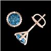 Image 4 : 1.01 CTW Fancy Intense Blue Diamond Art Deco Stud Earrings 18K Rose Gold - REF-100W2F - 38231