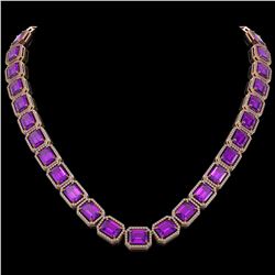 76.69 CTW Amethyst & Diamond Halo Necklace 10K Rose Gold - REF-711M3H - 41514