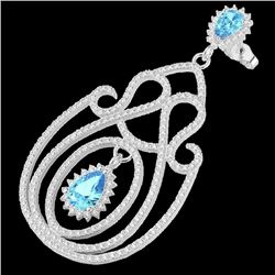 6.40 CTW Topaz & Micro Pave VS/SI Diamond Designer Earrings 14K White Gold - REF-303N5Y - 22431