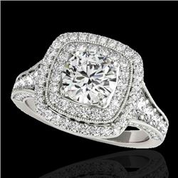 2 CTW H-SI/I Certified Diamond Solitaire Halo Ring 10K White Gold - REF-209W3F - 33652