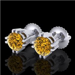 1.07 CTW Intense Fancy Yellow Diamond Art Deco Stud Earrings 18K White Gold - REF-172W8F - 37539