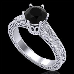 1 CTW Fancy Black Diamond Solitaire Engagement Art Deco Ring 18K White Gold - REF-105M5H - 37569