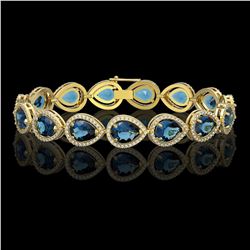 21.06 CTW London Topaz & Diamond Halo Bracelet 10K Yellow Gold - REF-293M3H - 41272