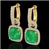 Image 1 : 6 CTW Emerald & Micro Pave VS/SI Diamond Earrings 18K Yellow Gold - REF-125K5W - 22962