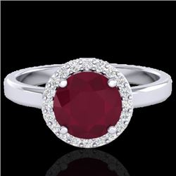 2 CTW Ruby & Halo VS/SI Diamond Micro Pave Ring Solitaire 18K White Gold - REF-58F2N - 21641