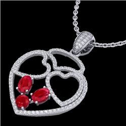 3 CTW Ruby & Micro Pave Designer Inspired Heart Necklace 14K White Gold - REF-117K8W - 22541