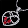 Image 1 : 3 CTW Ruby & Micro Pave Designer Inspired Heart Necklace 14K White Gold - REF-117K8W - 22541