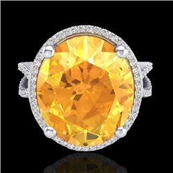 10 CTW Citrine & Micro Pave VS/SI Diamond Halo Ring 18K White Gold - REF-80T2M - 20958
