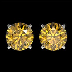 2 CTW Certified Intense Yellow SI Diamond Solitaire Stud Earrings 10K White Gold - REF-297T2M - 3308