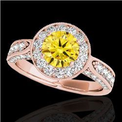 2 CTW Certified Si/I Fancy Intense Yellow Diamond Solitaire Halo Ring 10K Rose Gold - REF-253W6F - 3