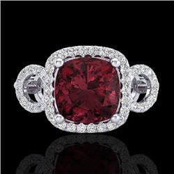 3.75 CTW Garnet & Micro VS/SI Diamond Ring 18K White Gold - REF-65X3T - 23003