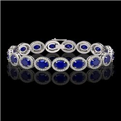 22.89 CTW Sapphire & Diamond Halo Bracelet 10K White Gold - REF-291F5N - 40607
