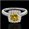 Image 1 : 1.37 CTW Certified Si/I Fancy Intense Yellow Diamond Solitaire Halo Ring 10K White Gold - REF-167M3H