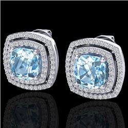 4.05 CTW Sky Blue Topaz & Micro VS/SI Diamond Halo Earrings 18K White Gold - REF-104X4T - 20157