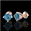 Image 2 : 1.5 CTW Fancy Intense Blue Diamond Art Deco Stud Earrings 18K Rose Gold - REF-263M6H - 38070