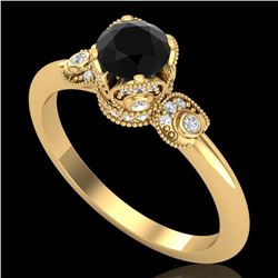 1 CTW Fancy Black Diamond Solitaire Engagement Art Deco Ring 18K Yellow Gold - REF-95Y5K - 37396