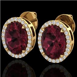 5.50 CTW Garnet & Micro VS/SI Diamond Halo Earrings 18K Yellow Gold - REF-62W2F - 20252