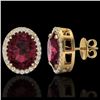 Image 2 : 5.50 CTW Garnet & Micro VS/SI Diamond Halo Earrings 18K Yellow Gold - REF-62W2F - 20252