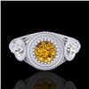 Image 2 : 1.06 CTW Intense Fancy Yellow Diamond Art Deco 3 Stone Ring 18K White Gold - REF-154M5H - 37497