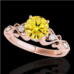 1.15 CTW Certified Si Intense Yellow Diamond Solitaire Antique Ring 10K Rose Gold - REF-156A4X - 348
