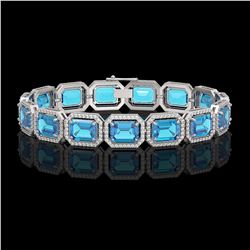 35.61 CTW Swiss Topaz & Diamond Halo Bracelet 10K White Gold - REF-337H3A - 41555