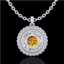 2.11 CTW Intense Fancy Yellow Diamond Art Deco Stud Necklace 18K White Gold - REF-227K3W - 37917