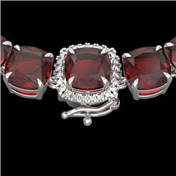 87 CTW Garnet & VS/SI Diamond Halo Micro Pave Necklace 14K White Gold - REF-320N2Y - 23346