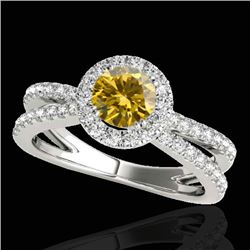 2 CTW Certified Si/I Fancy Intense Yellow Diamond Solitaire Halo Ring 10K White Gold - REF-231K8W - 