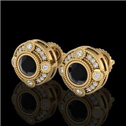1.5 CTW Fancy Black Diamond Solitaire Art Deco Stud Earrings 18K Yellow Gold - REF-116X4T - 37697